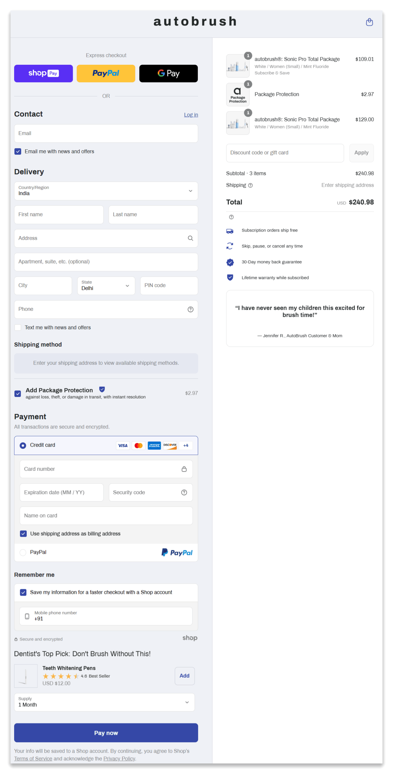  Dental Glow One secure checkout page